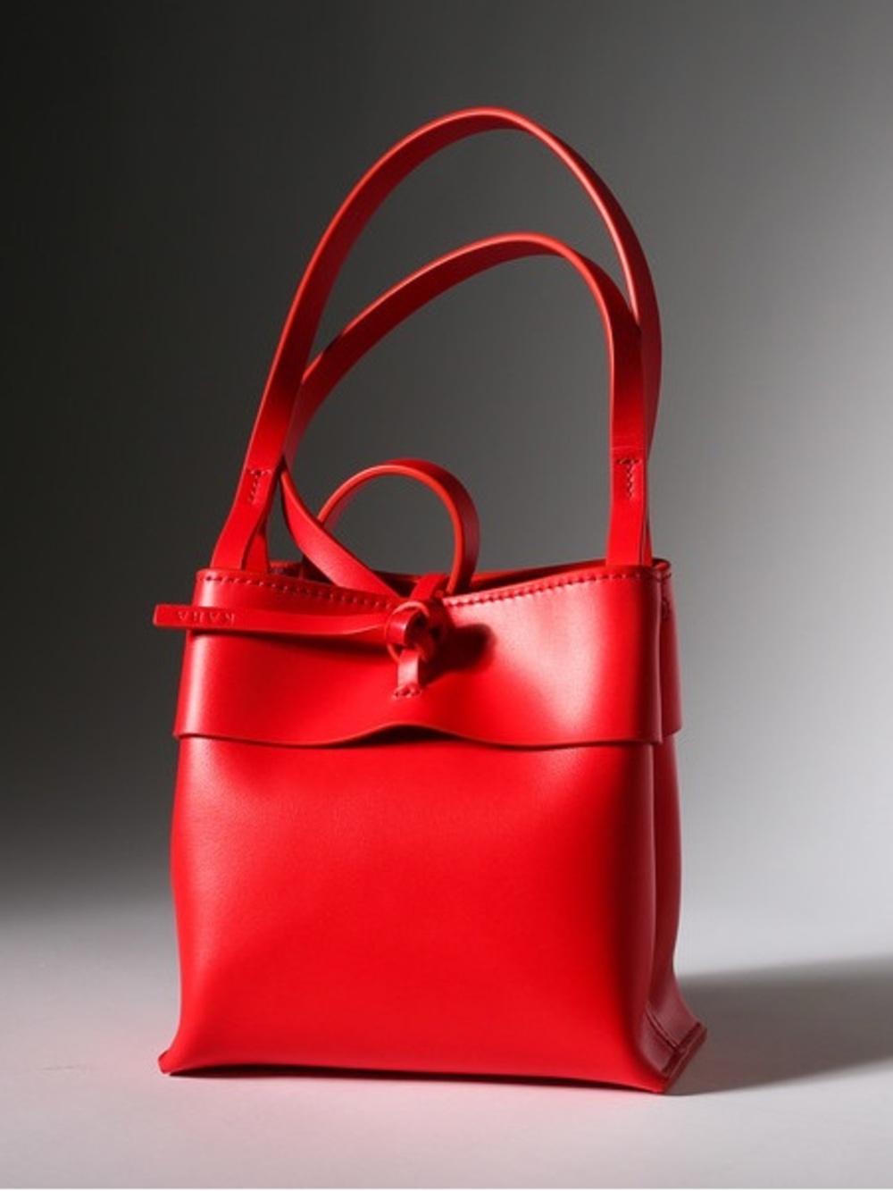 Kara Red Women's Leather Mini Tote Bag with Knot Accent